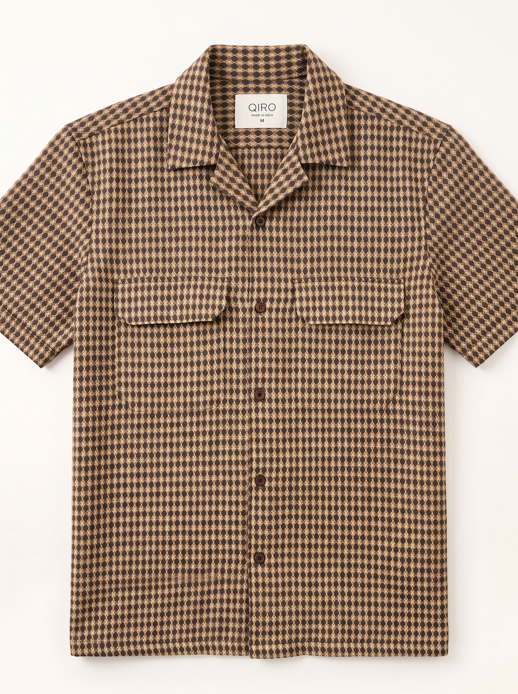 Men Brown Geometric Jacquard Cuban Collar Shirt