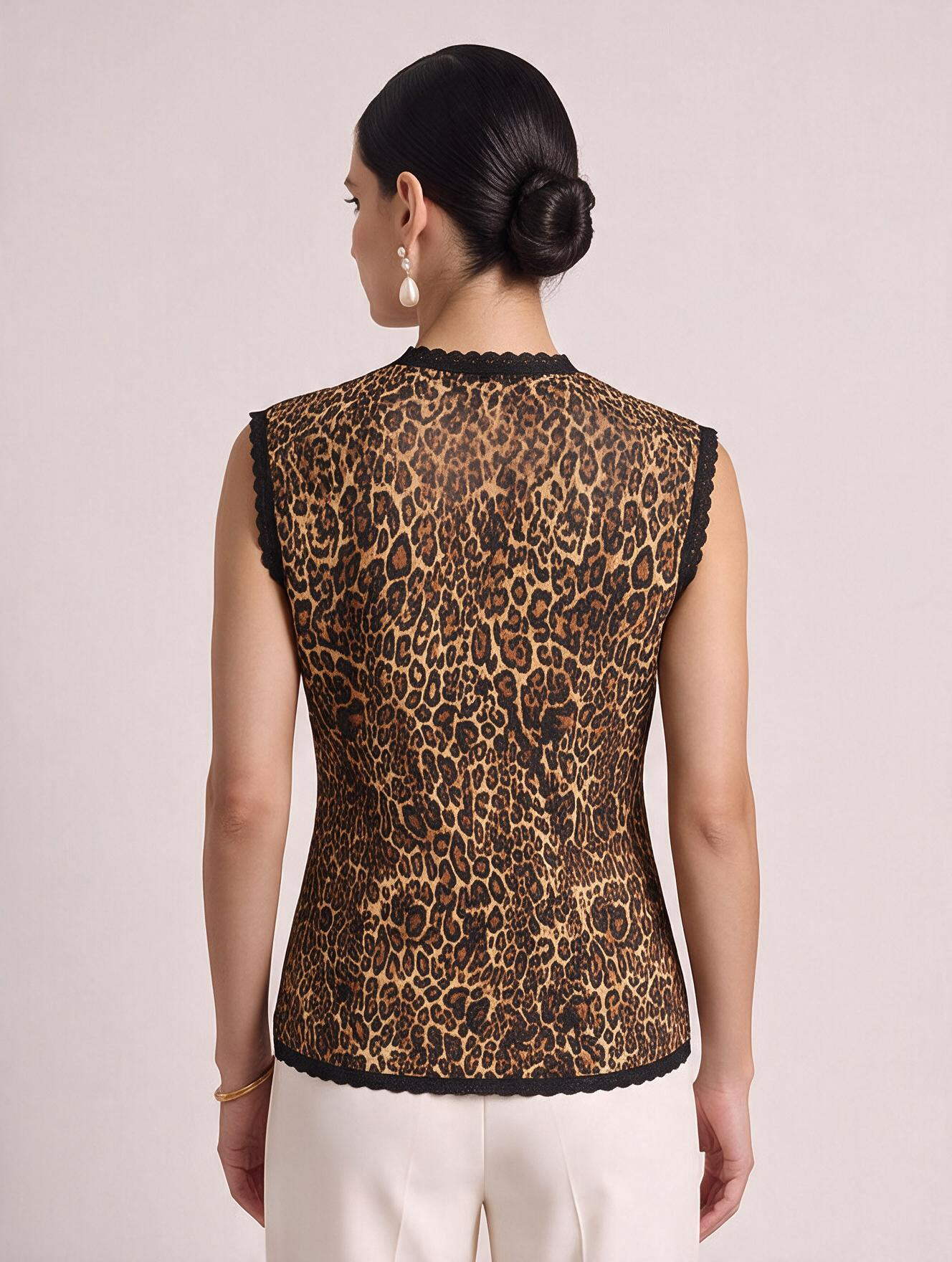 Women Wild Print Lace Wrap Top