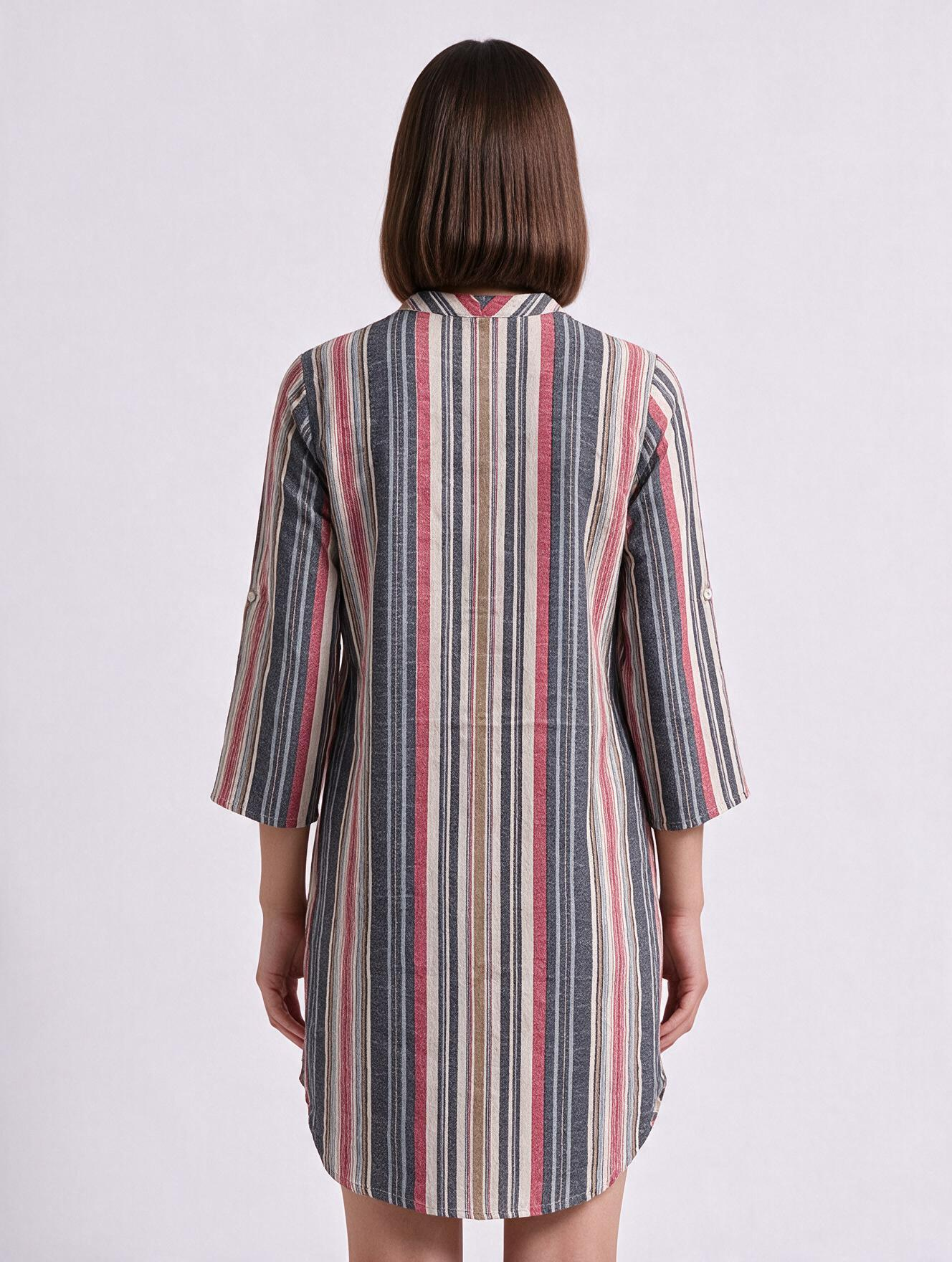 Women Multi Textured Retro Stripe Straight Dress