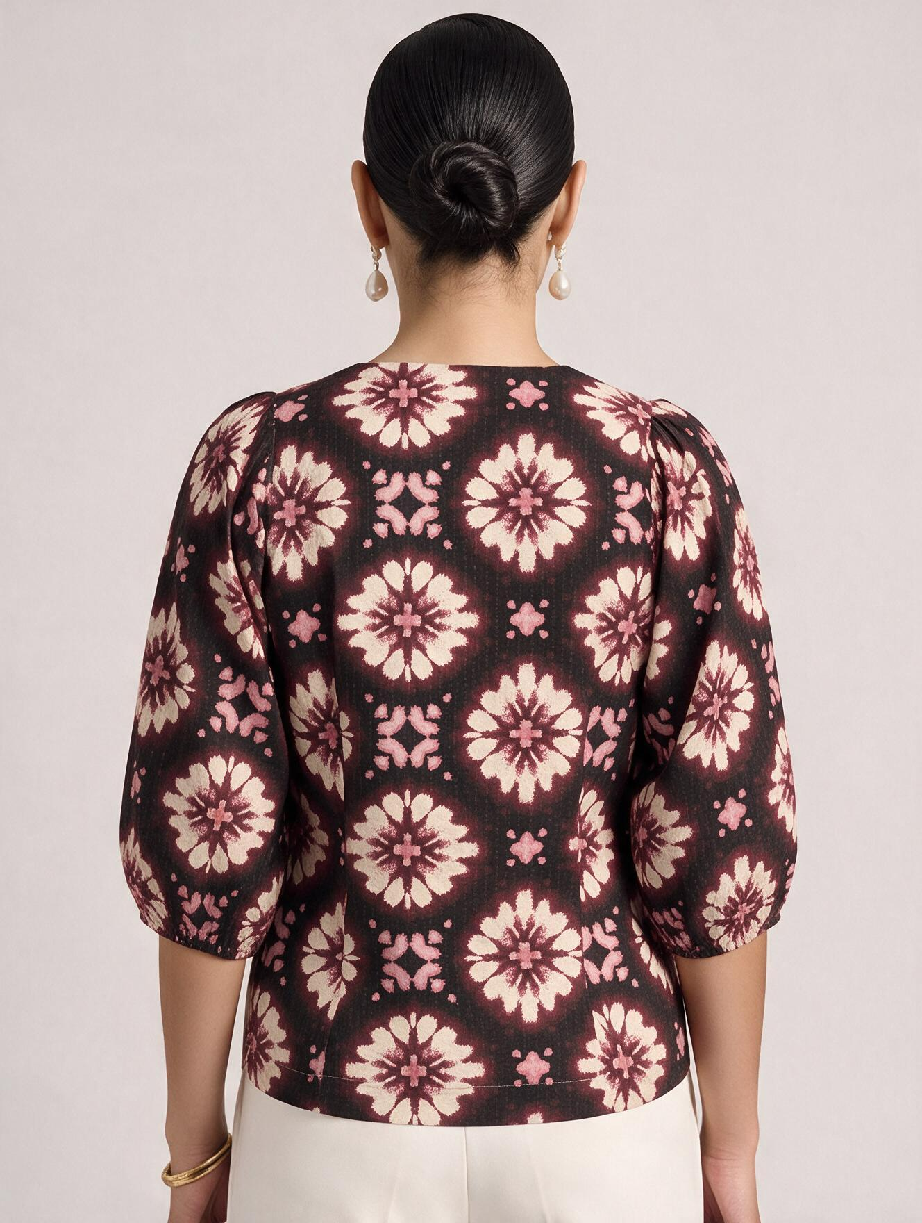 Women Retro Floral Relaxed Top