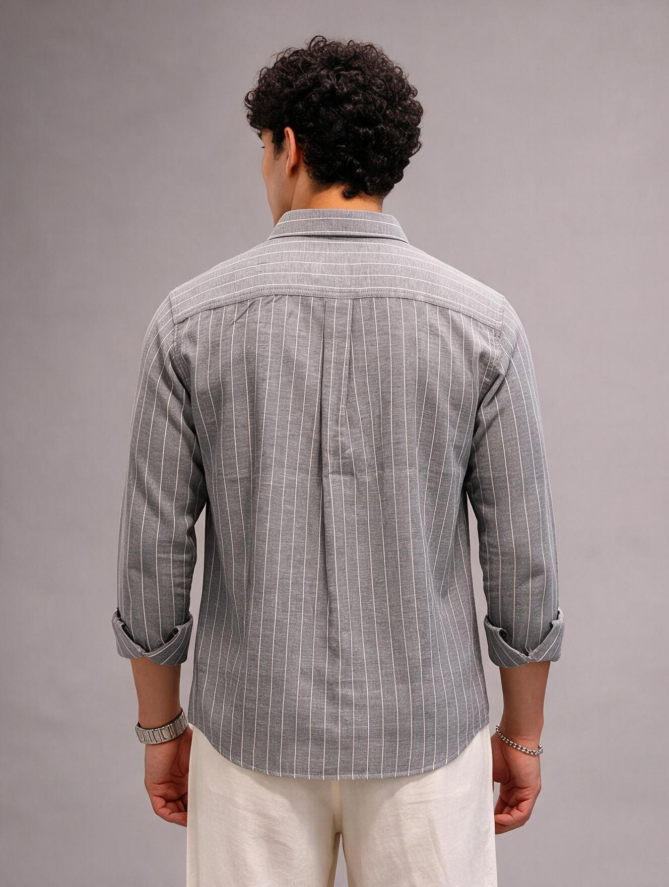 Men Grey Tailored Pinstripe Slim Shirt