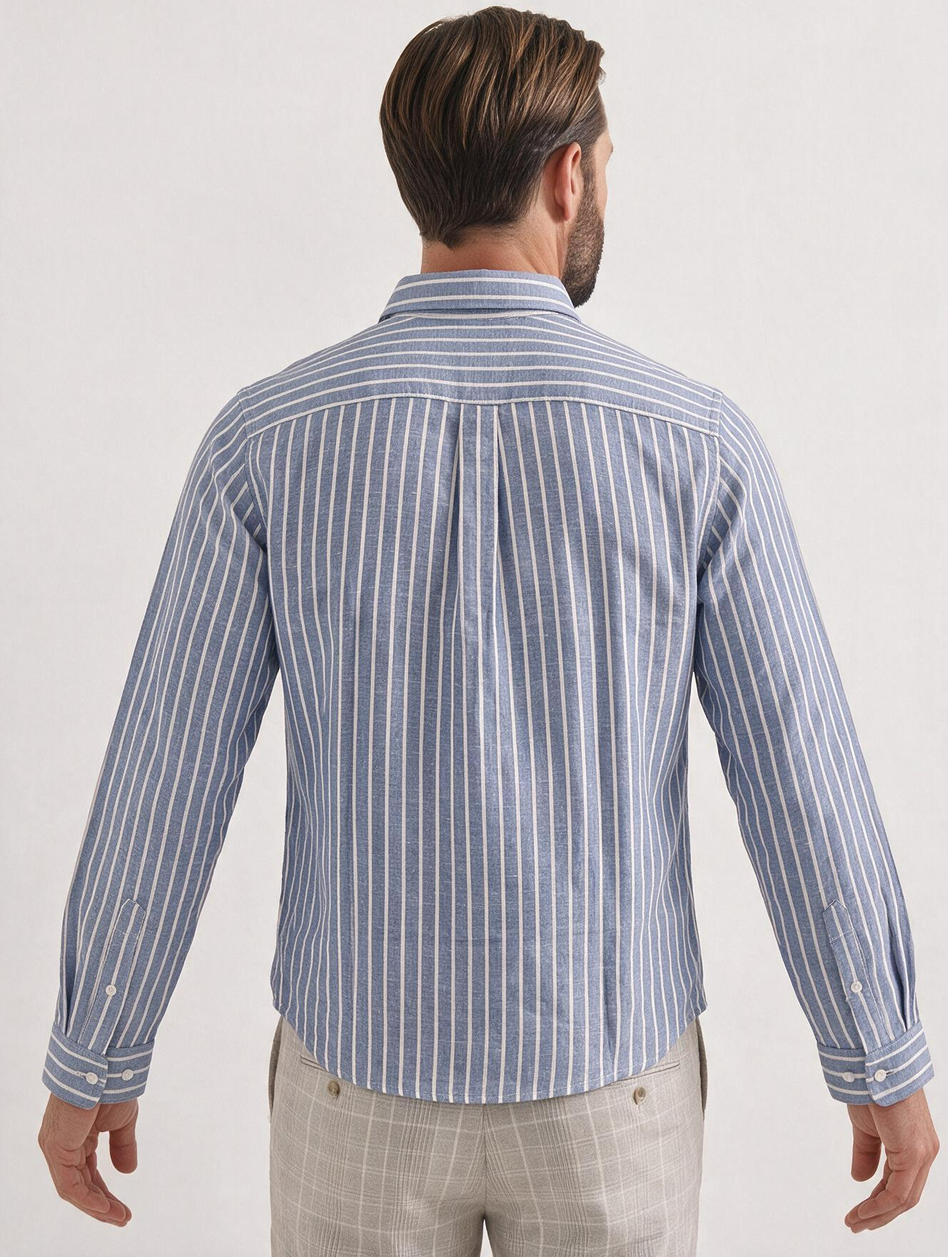 Men Blue Pinstripe Slim Shirt