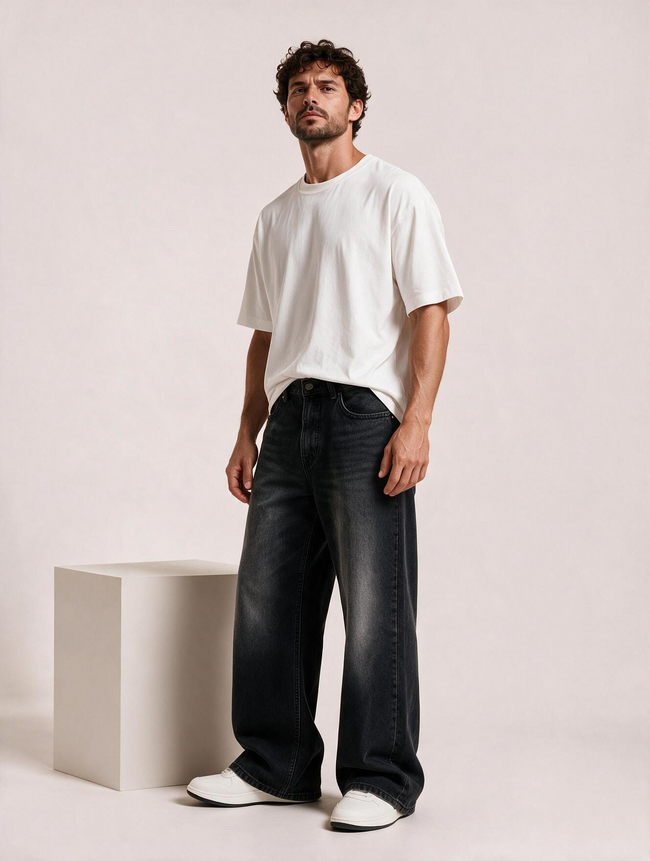 Men Black Baggy Jeans
