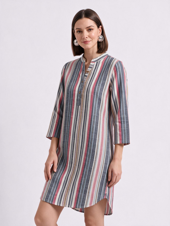 Women Multi Textured Retro Stripe Straight Dress