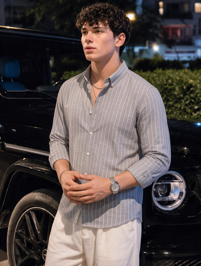 Men Grey Tailored Pinstripe Slim Shirt
