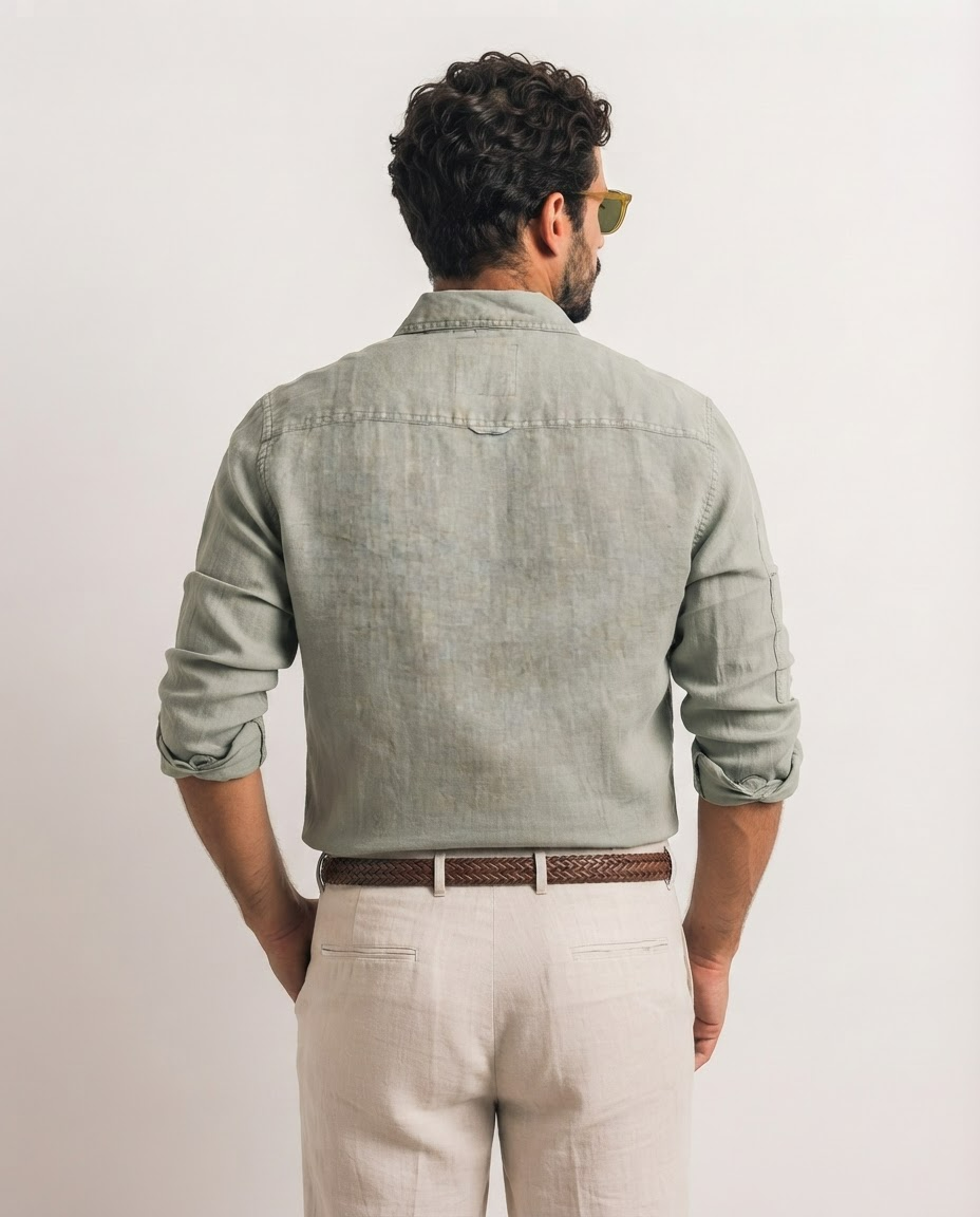 Men Linen Olive Regular Shacket
