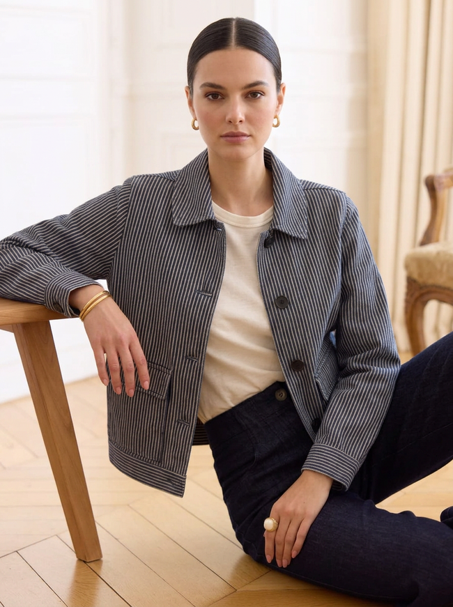 Women Navy Pinstripe Jacket