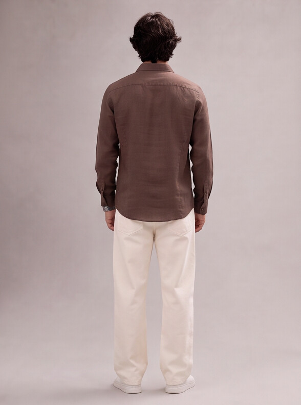 Men Brown Linen Shirt