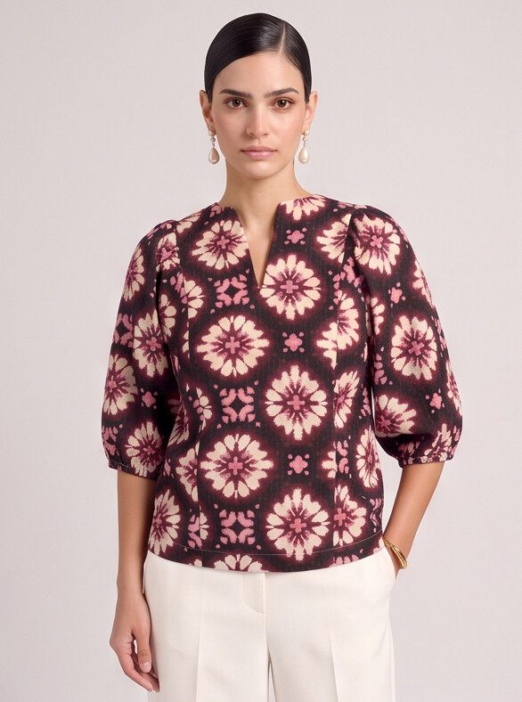 Women Retro Floral Relaxed Top