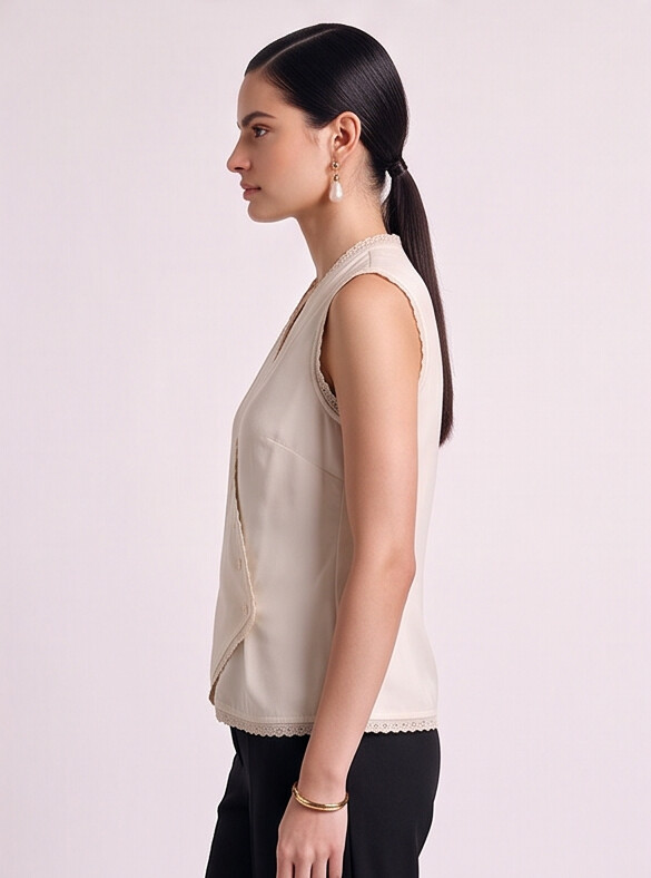 Women Scallop Lace Wrap Top