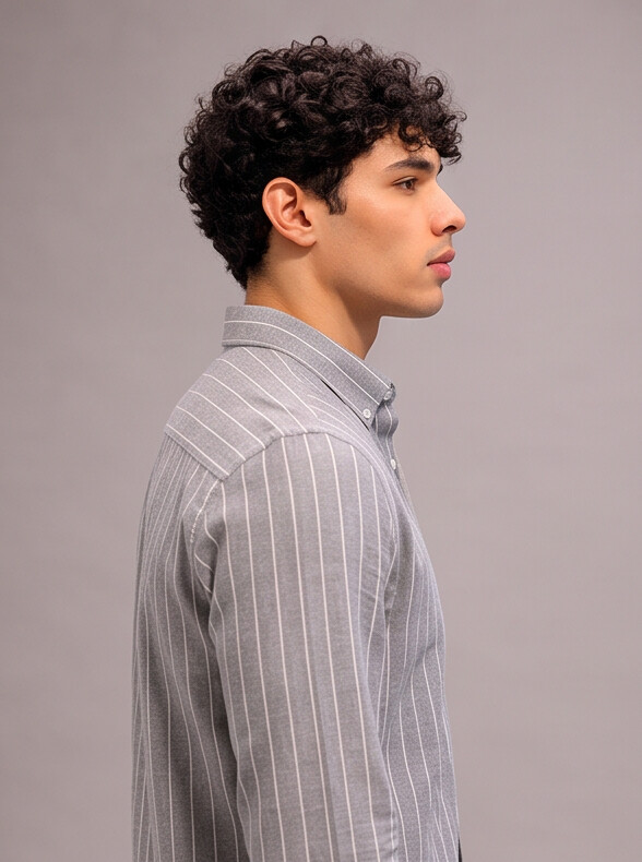Men Grey Tailored Pinstripe Slim Shirt