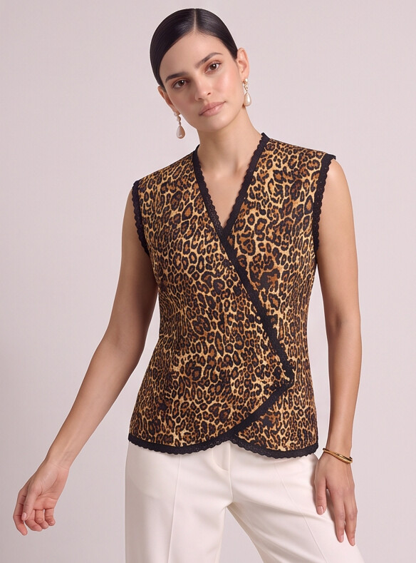 Women Wild Print Lace Wrap Top