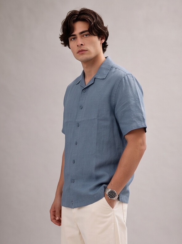 Men Blue 100% Linen Shirt