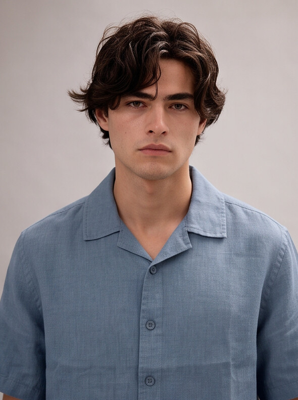 Men Blue 100% Linen Shirt