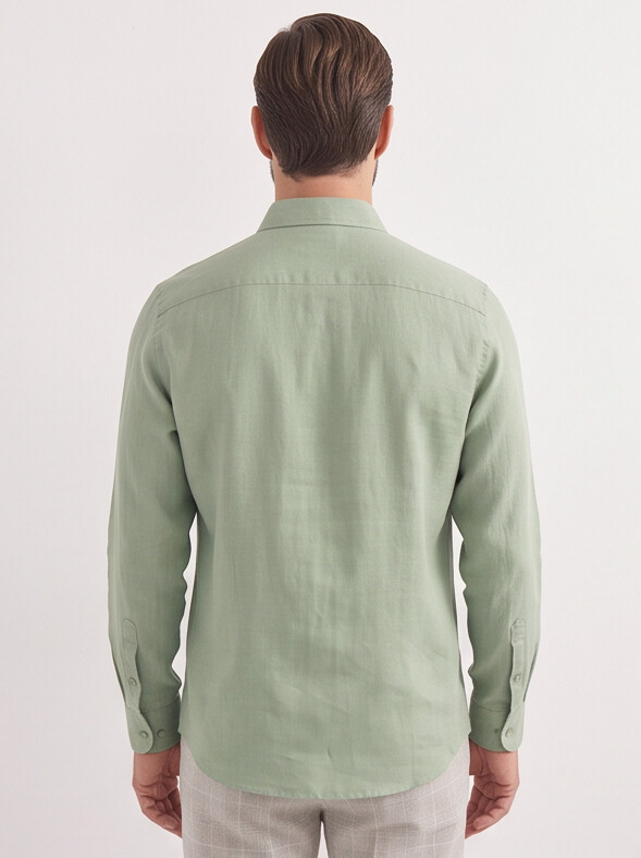 Men Olive Viscose Linen Shirt