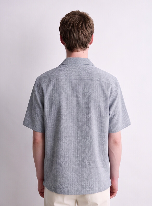 Men Blue Chevron Cuban Collar Shirt