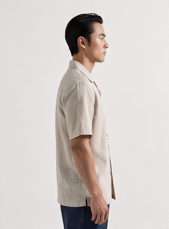 Men Cream Cuban Collar Linen Blend Shirt