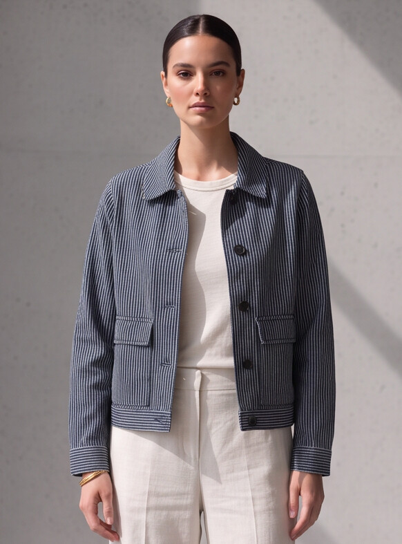 Women Navy Pinstripe Jacket