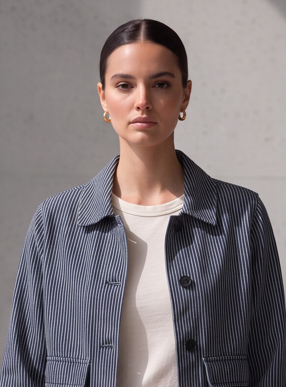 Women Navy Pinstripe Jacket