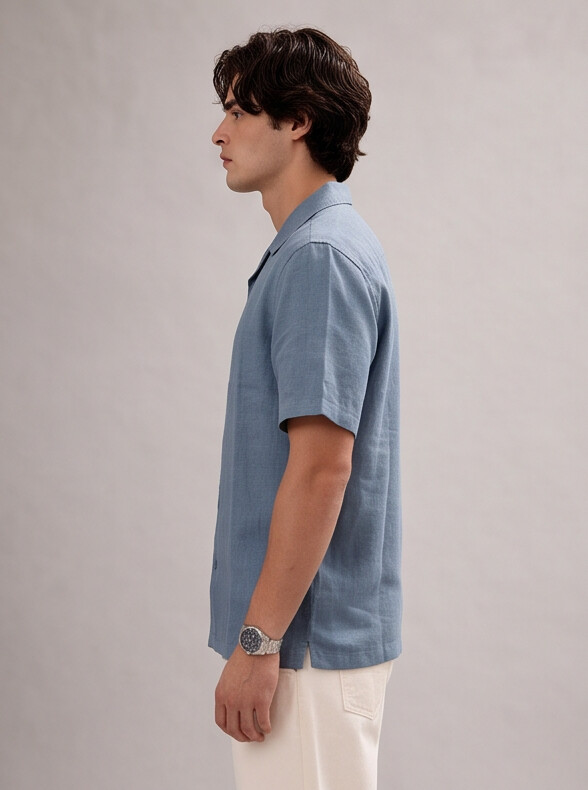 Men Blue 100% Linen Shirt