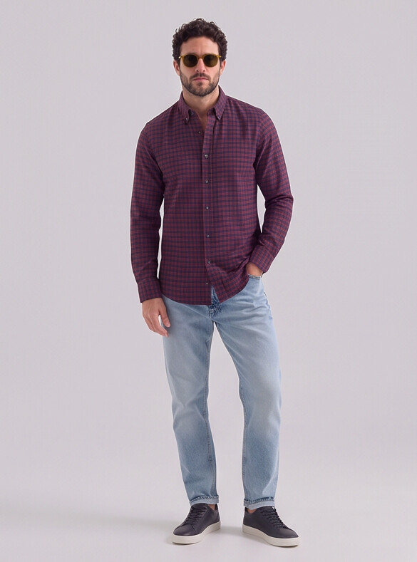 Men Maroon Micro Check Slim Fit Shirt
