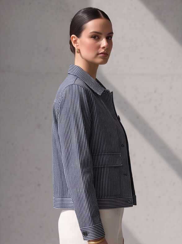 Women Navy Pinstripe Jacket