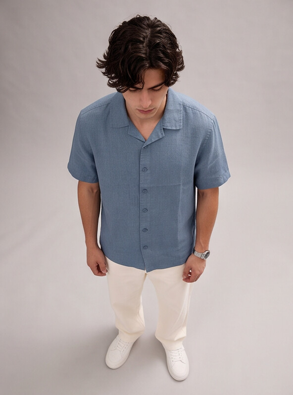 Men Blue 100% Linen Shirt