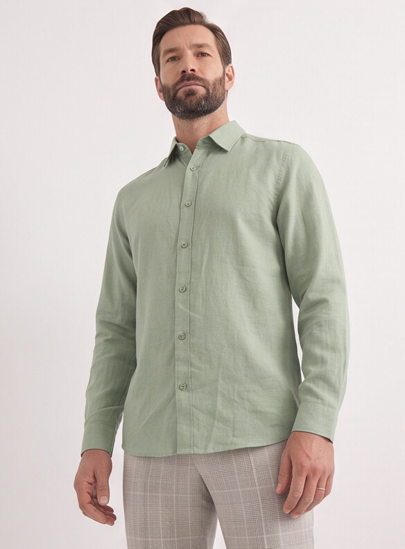 Men Olive Viscose Linen Shirt