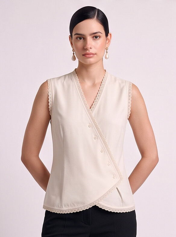 Women Scallop Lace Wrap Top