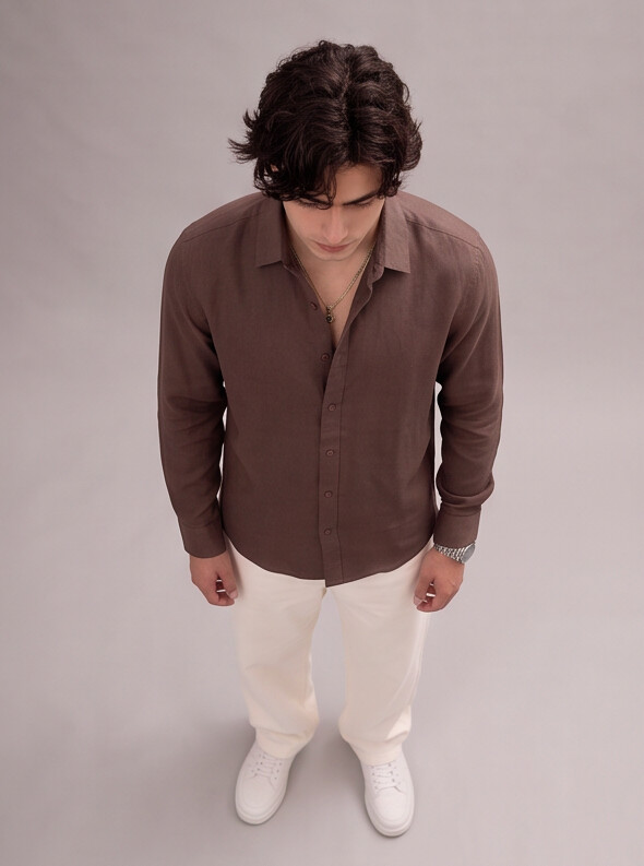 Men Brown Linen Shirt