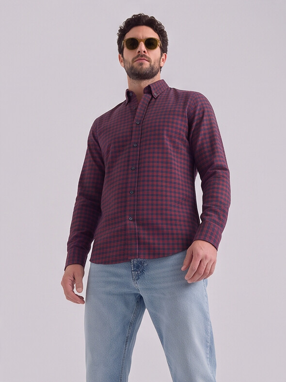 Men Maroon Micro Check Slim Fit Shirt