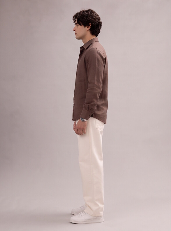 Men Brown Linen Shirt