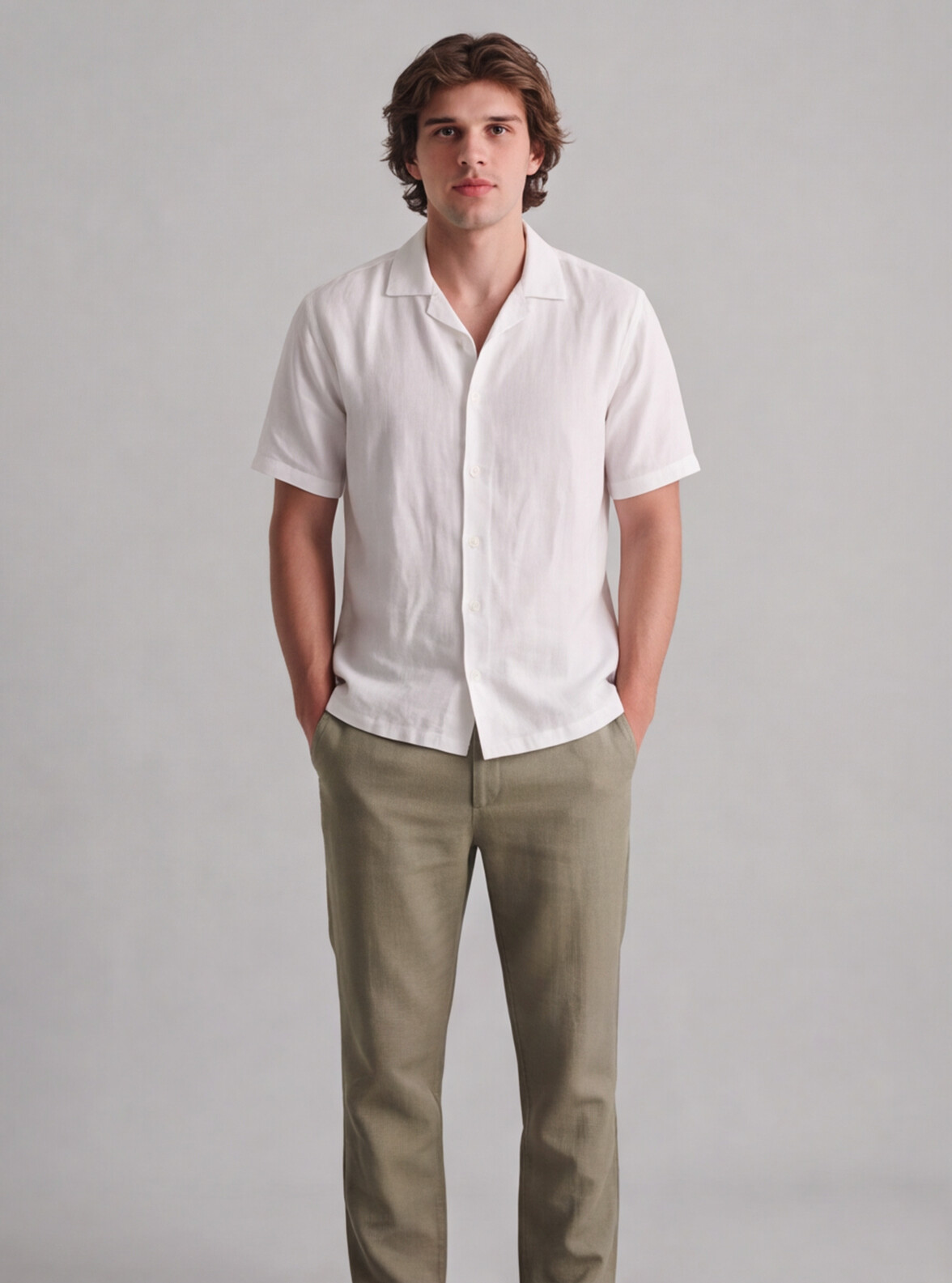 Men White 100% Linen Shirt