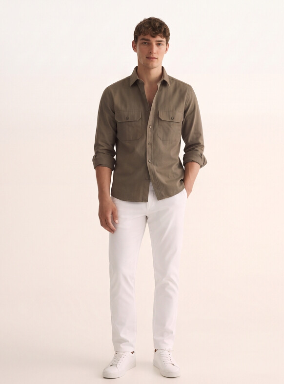 Men Olive Utility Pocket Shirt