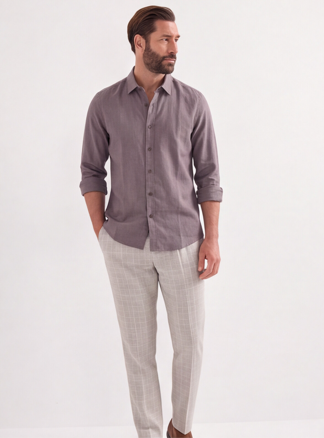 Men Mauve Viscose Linen Shirt