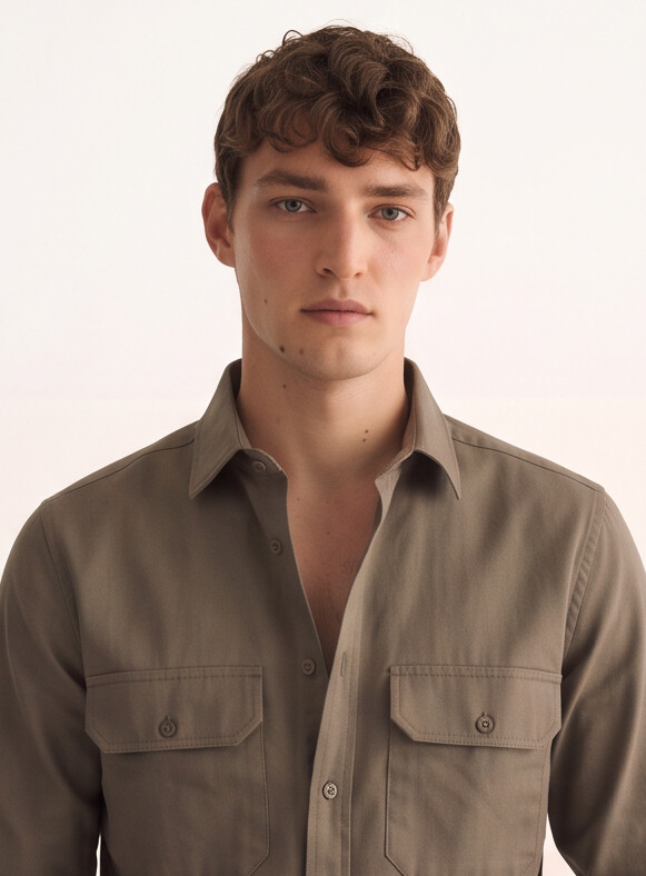 Men Olive Utility Pocket Shirt
