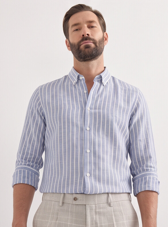 Men Blue Pinstripe Slim Shirt
