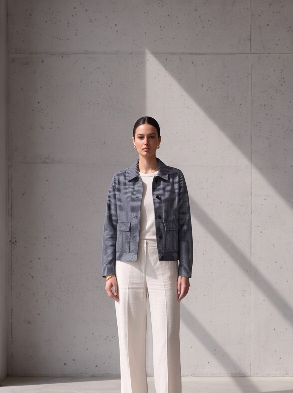 Women Navy Pinstripe Jacket