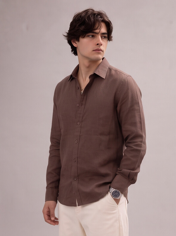 Men Brown Linen Shirt