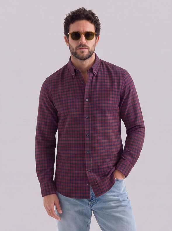 Men Maroon Micro Check Slim Fit Shirt