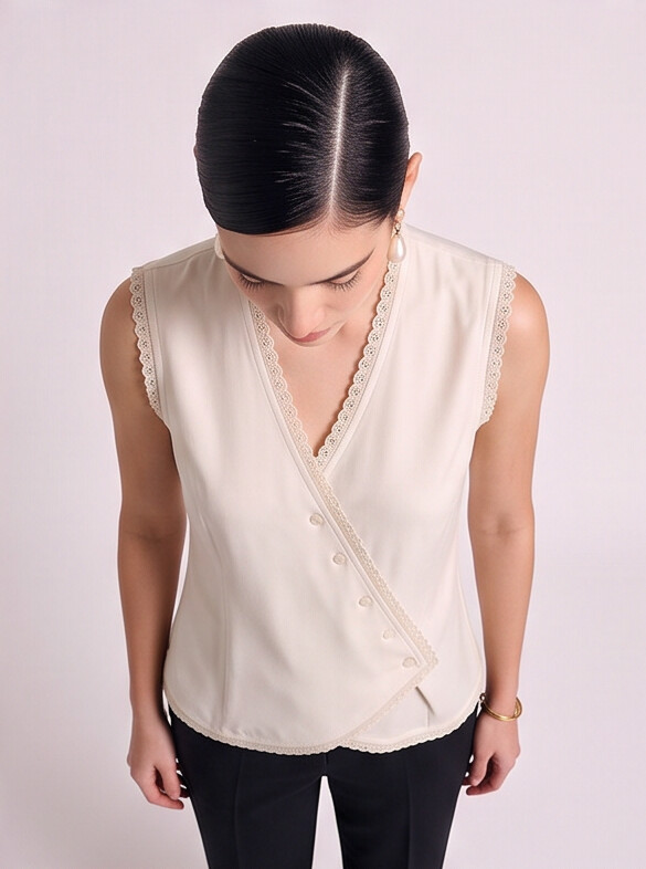 Women Scallop Lace Wrap Top