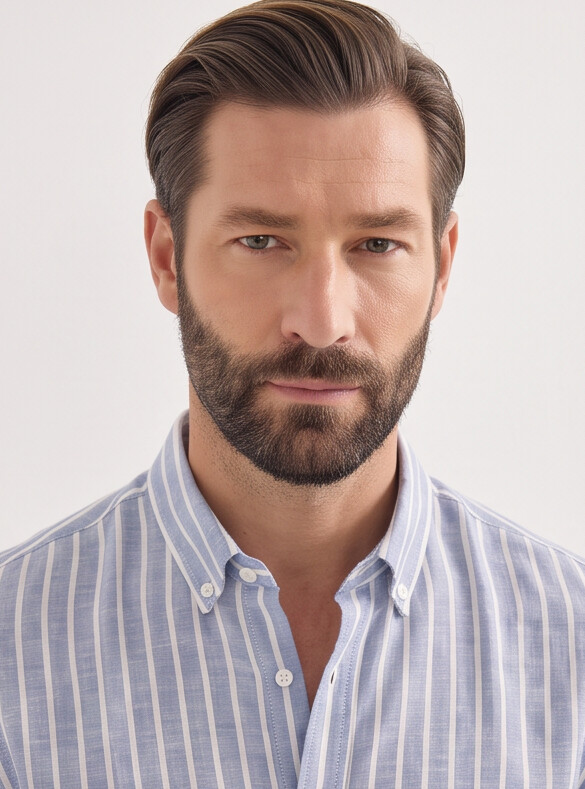 Men Blue Pinstripe Slim Shirt