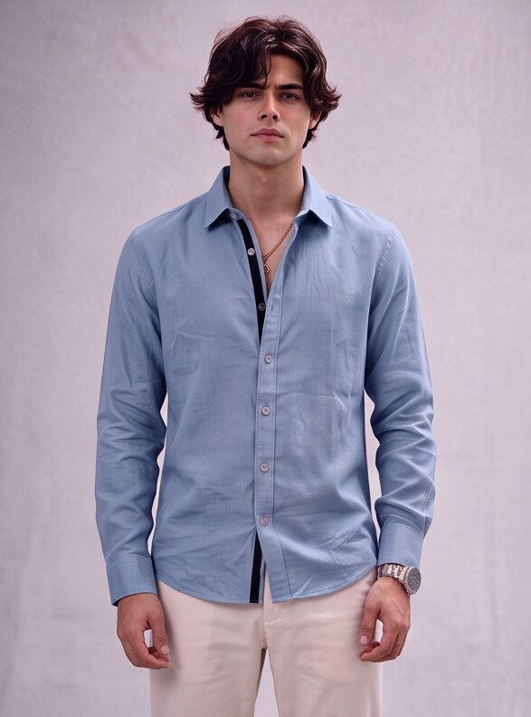Men Blue Linen Shirt