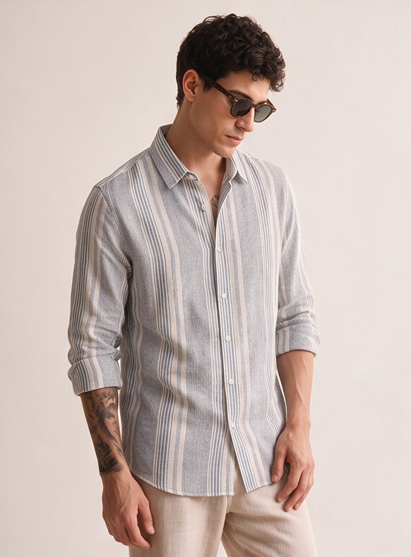 Men Contrast Stripe Slim Shirt