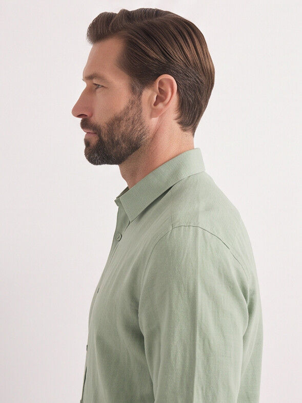 Men Olive Viscose Linen Shirt