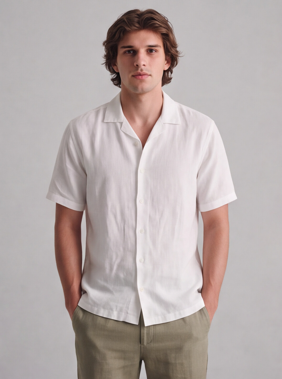 Men White 100% Linen Shirt