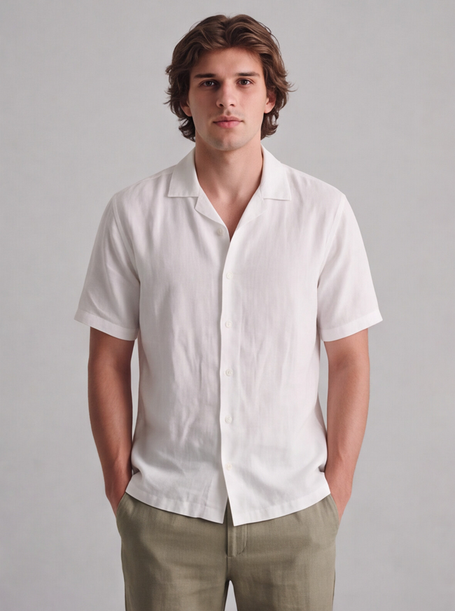Men White 100% Linen Shirt