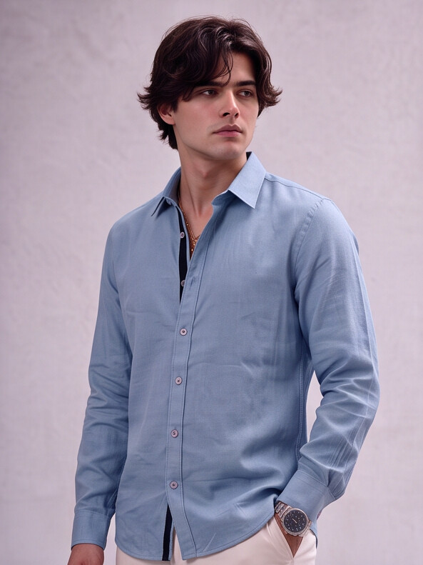 Men Blue Linen Shirt