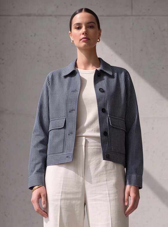 Women Navy Pinstripe Jacket