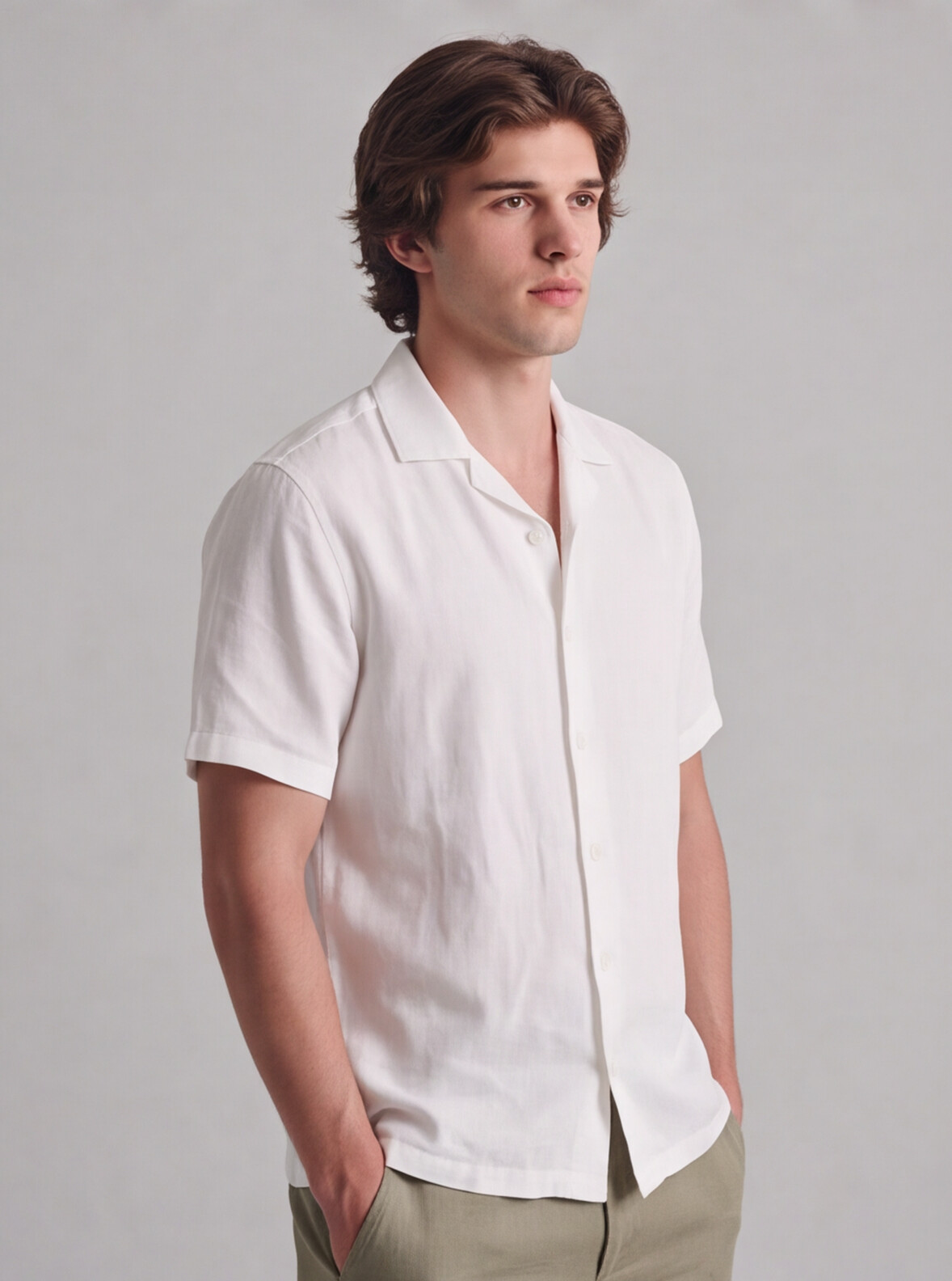 Men White 100% Linen Shirt